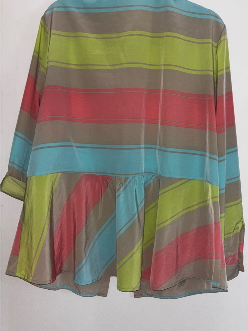 Style & Co. Striped Peplum Blouse in Coral, Aqua, Lime & Taupe